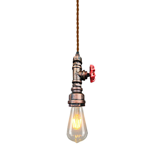 Retro Style Iron Water Valve Pendant Light Fixture With 1 Bulb Bar Suspension Copper