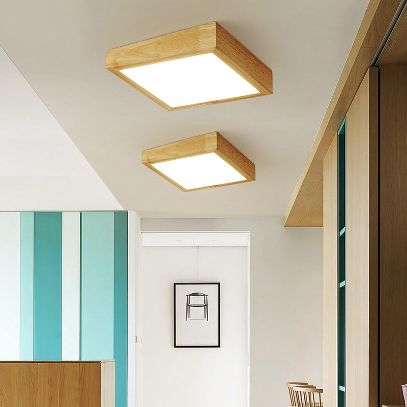 Modern Wood Led Ceiling Light With Square Acrylic Shade - Flush Mount For Living Room 1 / Natural