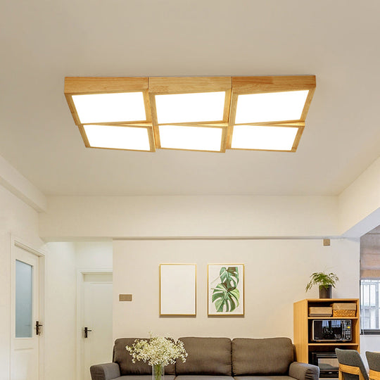 Modern Wood Led Ceiling Light With Square Acrylic Shade - Flush Mount For Living Room 6 / Natural