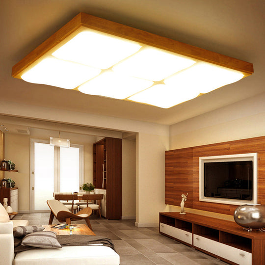 Geometric LED Wood Flush Mount Ceiling Light for Bedroom - Simplicity Design