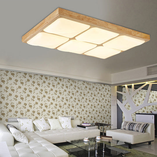 Geometric LED Wood Flush Mount Ceiling Light for Bedroom - Simplicity Design