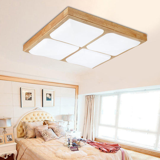 Geometric LED Wood Flush Mount Ceiling Light for Bedroom - Simplicity Design