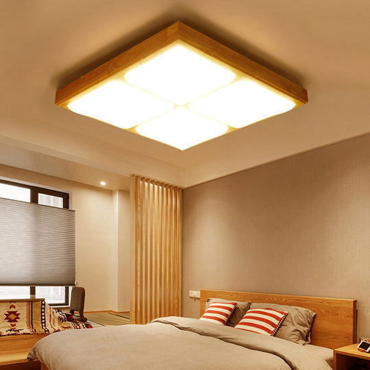 Geometric LED Wood Flush Mount Ceiling Light for Bedroom - Simplicity Design