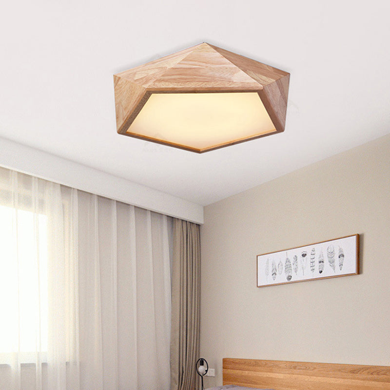 Japanese Wood Led Flush Mount Ceiling Light For Kids Bedroom