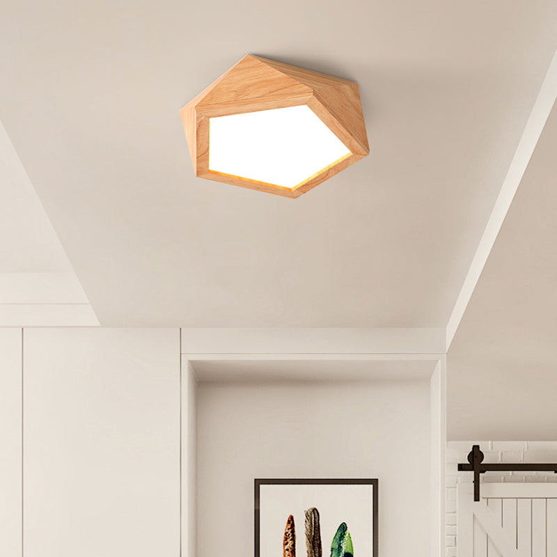 Sleek Pentagon Led Semi Flush Mount - Simplicity Wood Corridor Ceiling Light