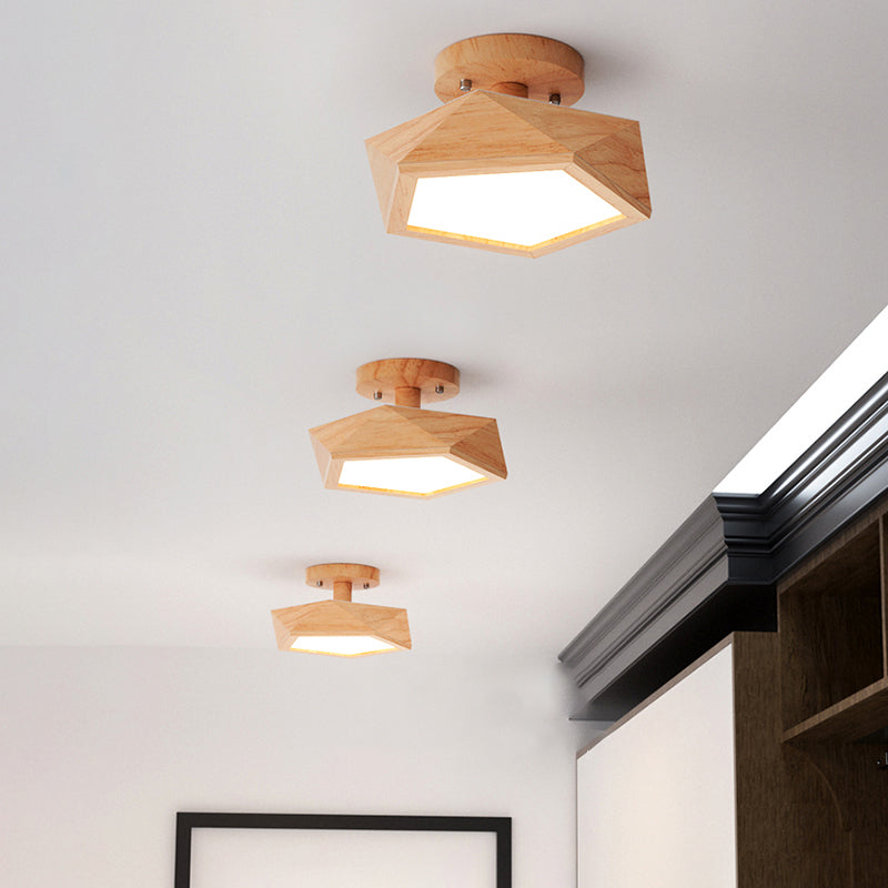 Sleek Pentagon Led Semi Flush Mount - Simplicity Wood Corridor Ceiling Light