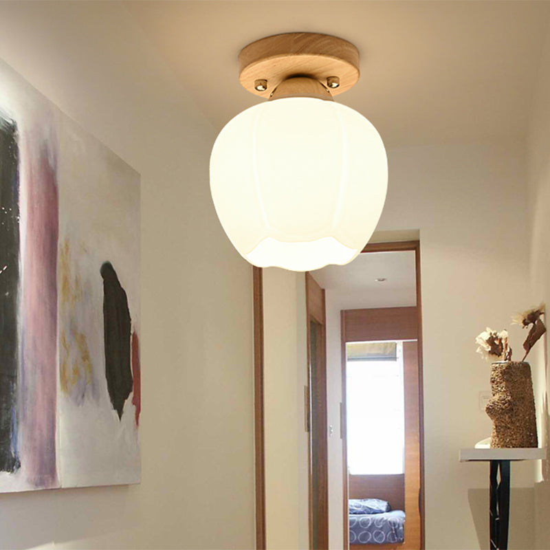 White Glass Led Flush Mount Lighting With Nordic Design Shaded Entryway Ceiling Light Fixture