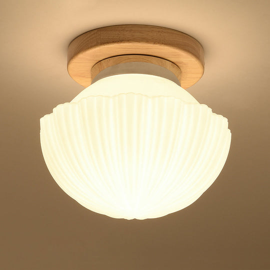 White Glass LED Flush Mount Lighting with Nordic Design – Shaded Entryway Ceiling Light Fixture