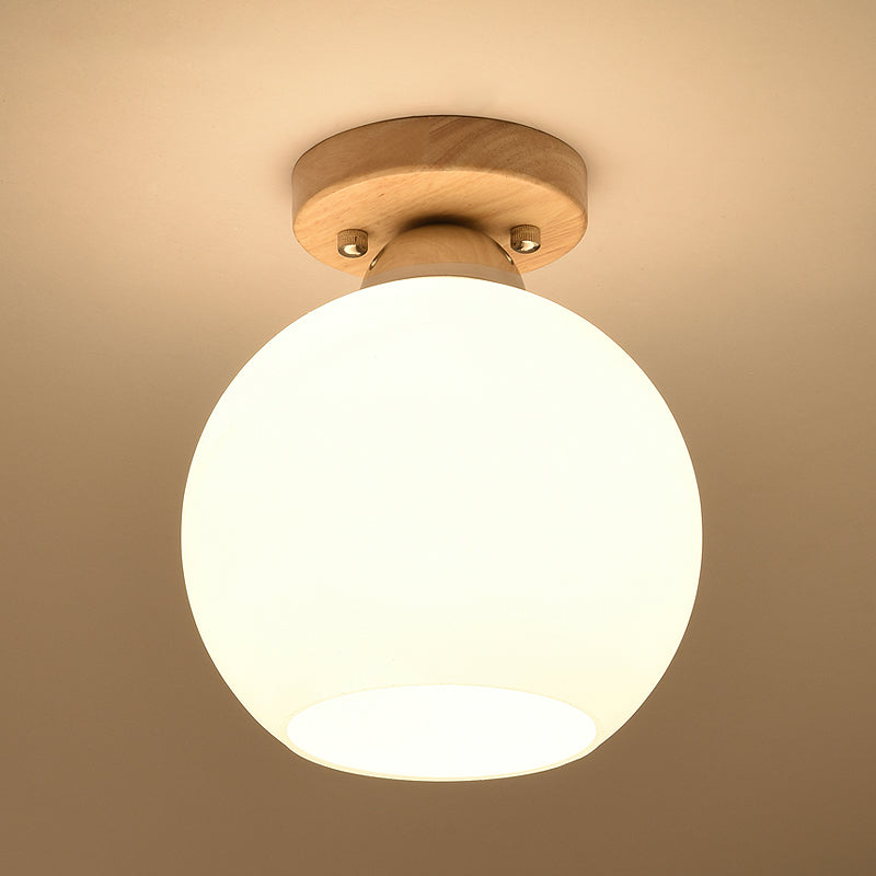 White Glass LED Flush Mount Lighting with Nordic Design – Shaded Entryway Ceiling Light Fixture