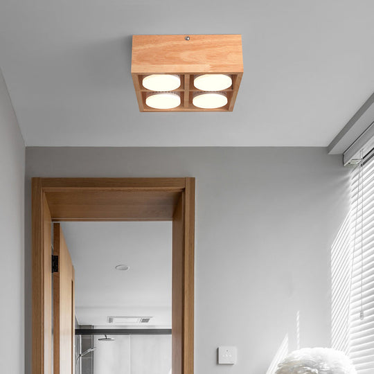 Contemporary Wood Flush Mount Ceiling Light with LED for Corridors