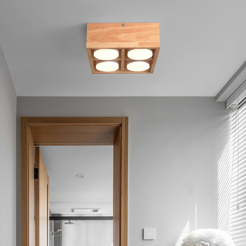 Contemporary Wood Flush Mount Ceiling Light With Led For Corridors