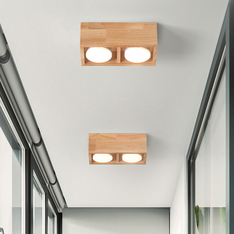 Contemporary Wood Flush Mount Ceiling Light with LED for Corridors