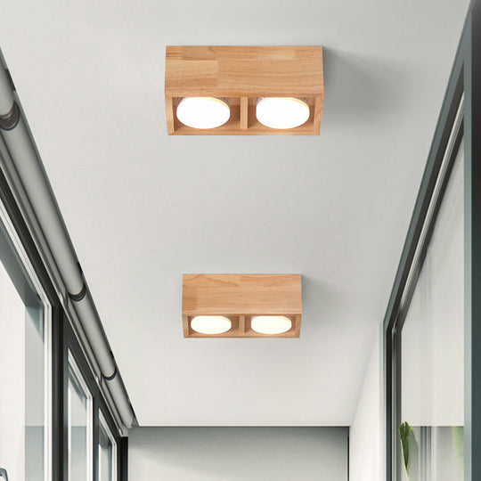 Contemporary Wood Flush Mount Ceiling Light with LED for Corridors