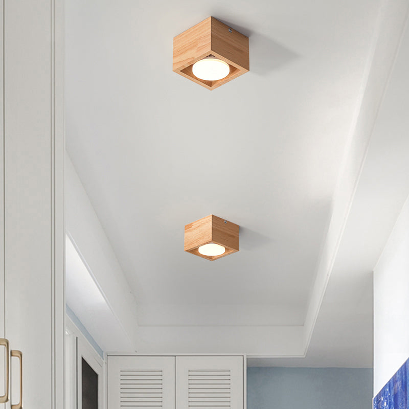 Contemporary Wood Flush Mount Ceiling Light with LED for Corridors