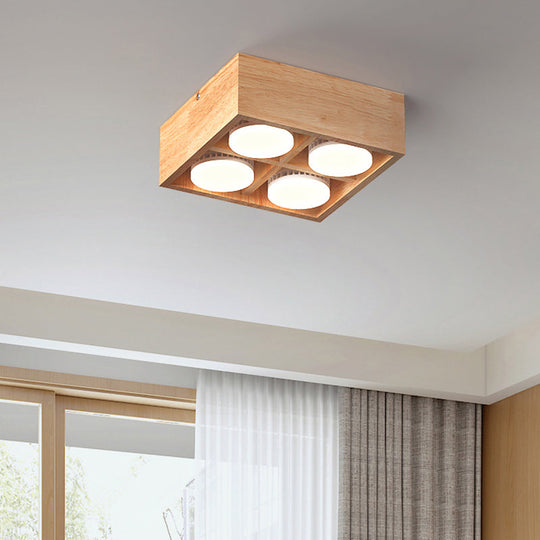 Contemporary Wood Flush Mount Ceiling Light with LED for Corridors