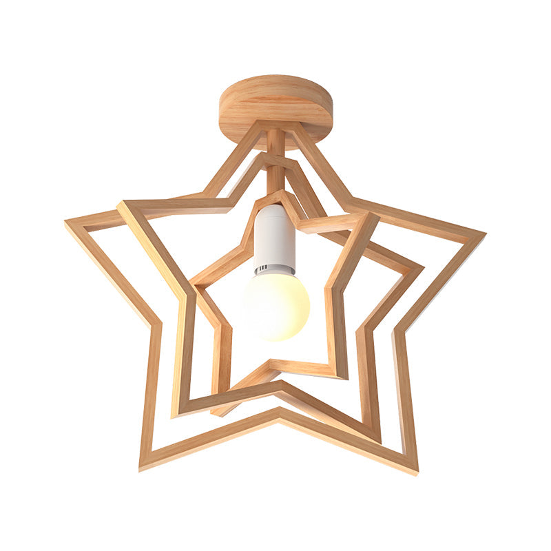 Nordic Style Wood Geometric Cage Flush Ceiling Light Fixture for Corridors