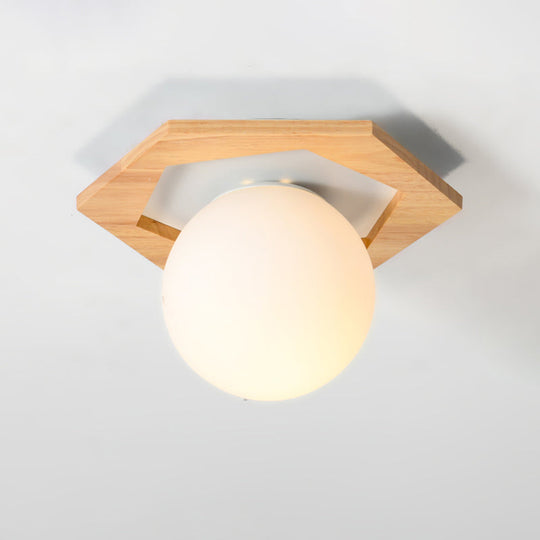 Frosted White Glass & Wood Modern Flush Mount Ceiling Light