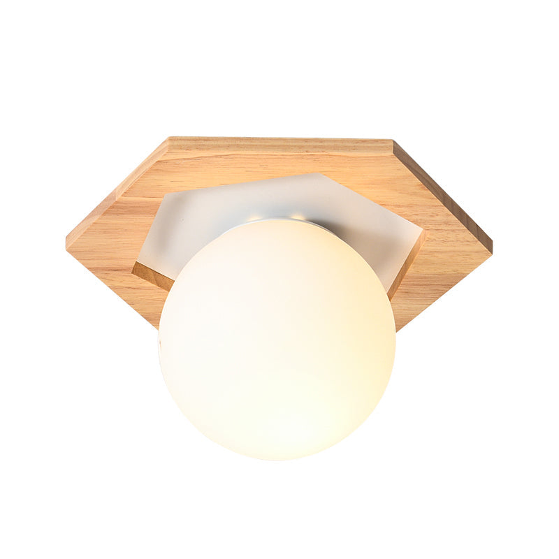 Frosted White Glass & Wood Modern Flush Mount Ceiling Light