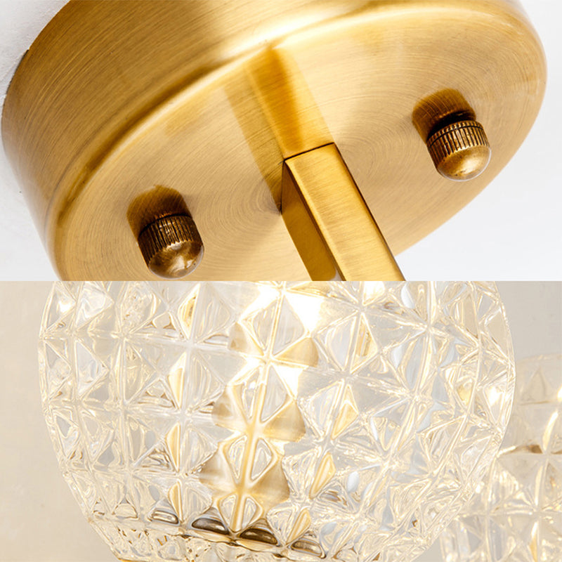 Modern Gold Orb Wall Sconce With Clear Grid Glass And Clean-Lined Arm For Hallway