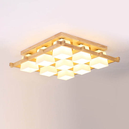 Japanese Style Cream Glass Geometrical Flush Mount Lighting Fixture