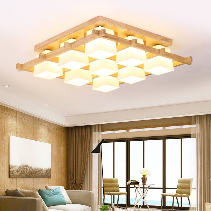 Japanese Style Cream Glass Geometrical Flush Mount Lighting Fixture