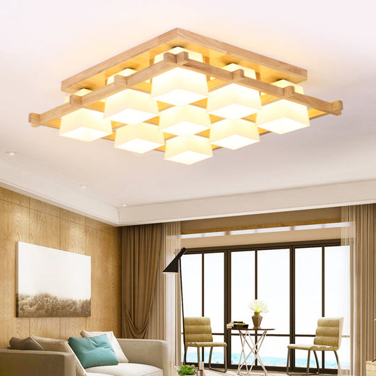 Japanese Style Cream Glass Geometrical Flush Mount Lighting Fixture