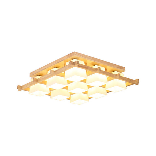 Japanese Style Cream Glass Geometrical Flush Mount Lighting Fixture