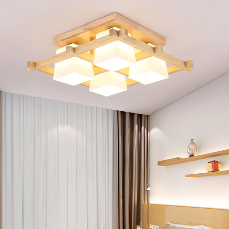 Japanese Style Cream Glass Geometrical Flush Mount Lighting Fixture