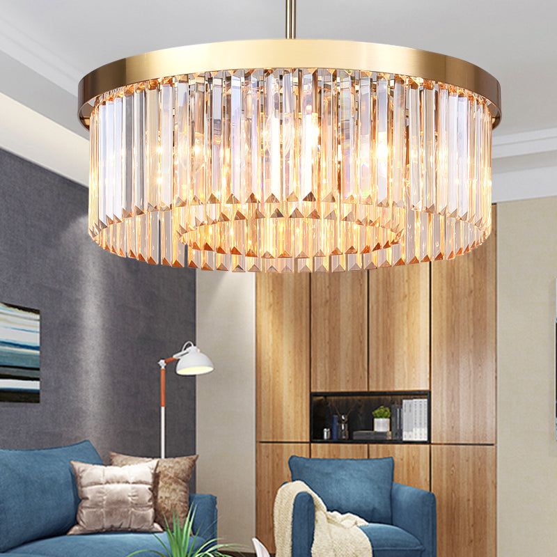 Modern Drum Chandelier: Tri-Sided Glass Rod Design 6/12 Lights Living Room Hanging Light (23.5/31.5