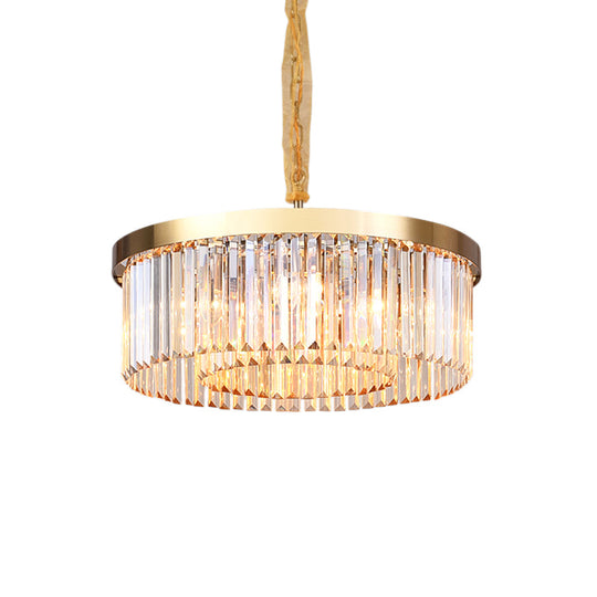 Modern Drum Chandelier: Tri-Sided Glass Rod Design 6/12 Lights Living Room Hanging Light (23.5/31.5