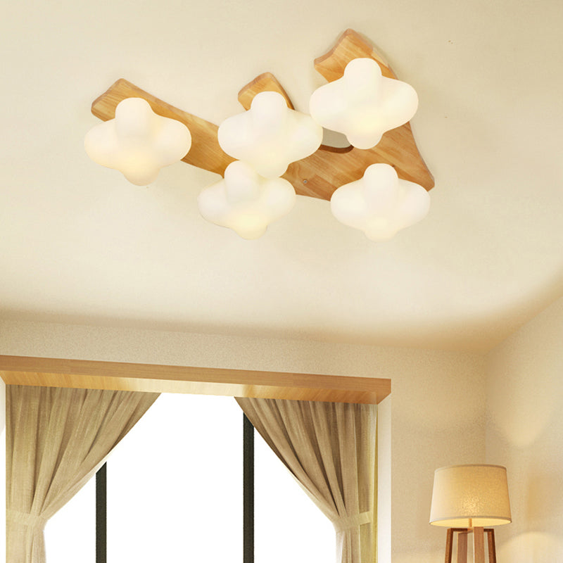 Contemporary White Glass Plum Blossom Flush Mount Ceiling Light for Kids Bedroom