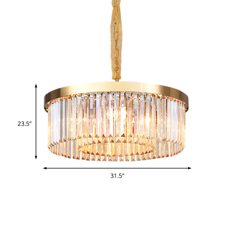 Modern Drum Chandelier: Tri-Sided Glass Rod Design 6/12 Lights Living Room Hanging Light (23.5/31.5