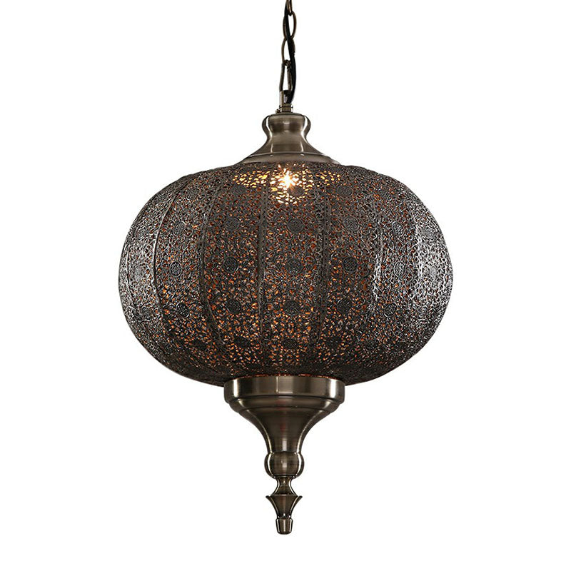 Traditional Oblate Lantern Pendant Ceiling Light - Metallic Suspension Restaurant Lighting (1-Light