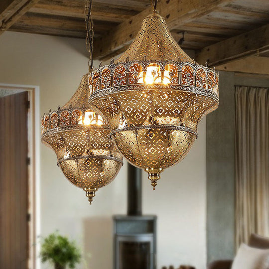 Arabian Metallic Cut-Out Pendant Light: Gold Suspension Fixture