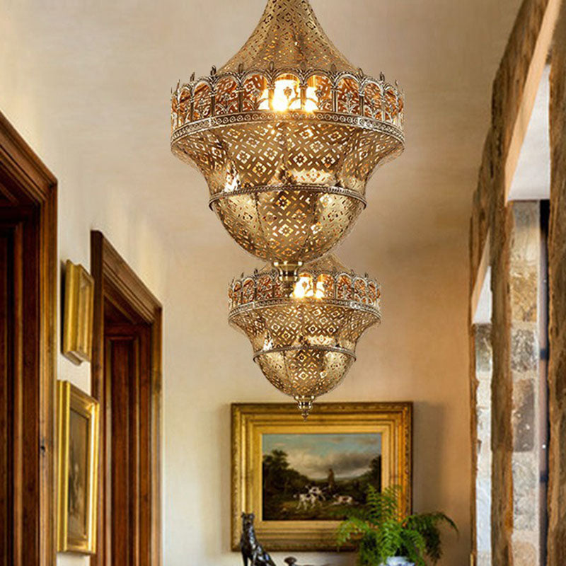 Arabian Metallic Cut-Out Pendant Light: Gold Suspension Fixture