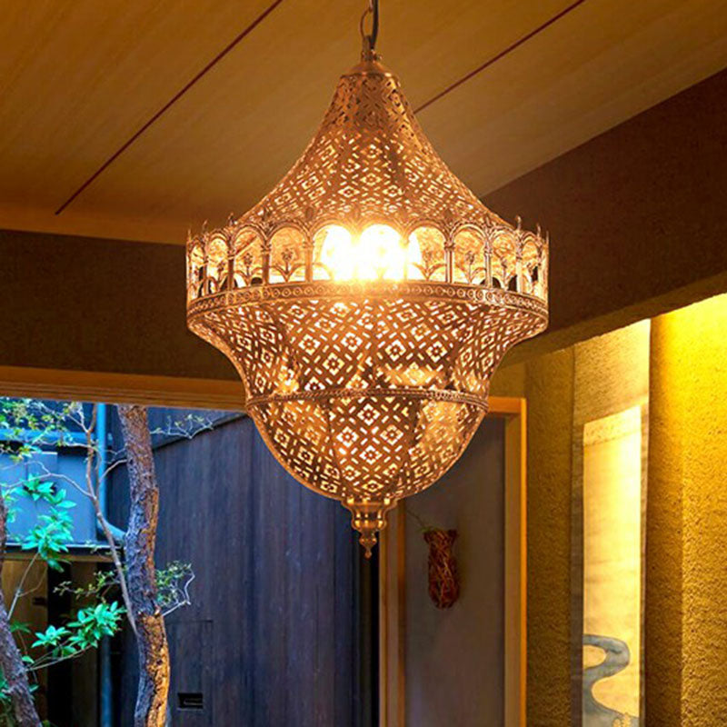 Arabian Metallic Cut-Out Pendant Light: Gold Suspension Fixture