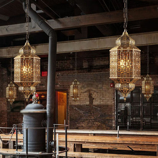 2-Head South-East Asia Cut-Out Hanging Lamp: Iron Ceiling Lighting In Bronze For Restaurants