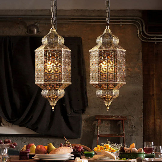 2-Head South-East Asia Cut-Out Hanging Lamp: Iron Ceiling Lighting In Bronze For Restaurants