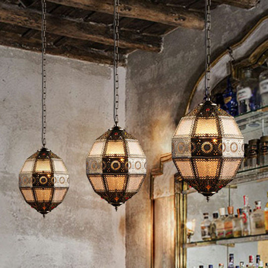 Hollow-Out Suspension Light In Bronze - Restaurant Pendant Fixture (3 Bulbs)