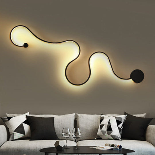 Nordic Style Led Wall Lamp - Metallic Snake Design Black Finish Perfect Lighting For Living Room