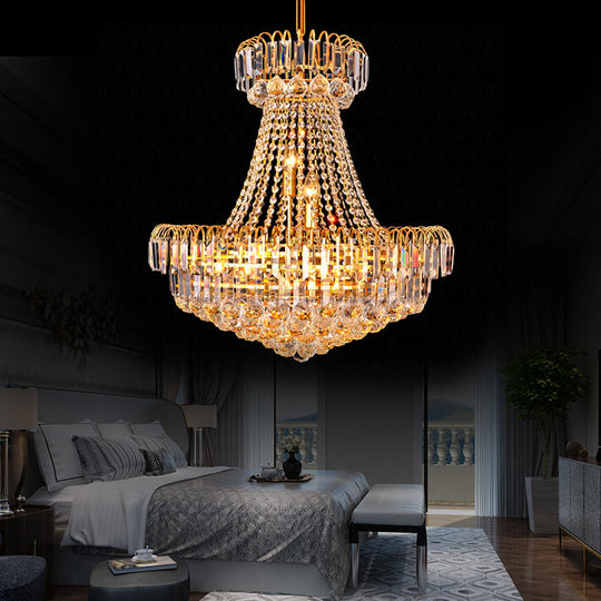 Modern Crystal 8-Light Gold Mushroom Empire Chandelier Hanging Light For Bedroom - 16/23.5 Wide /