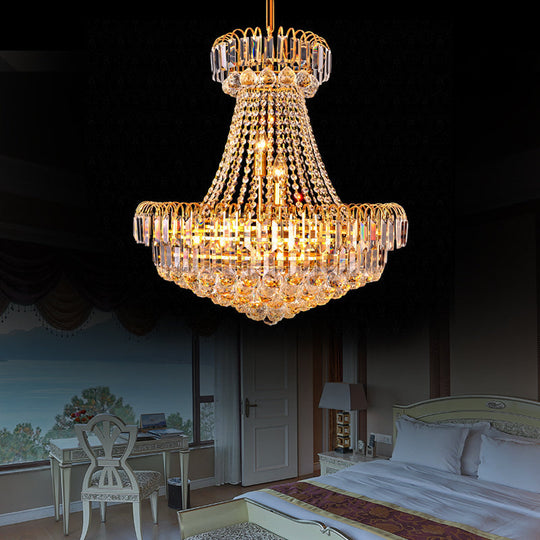 Modern Crystal 8-Light Gold Mushroom Empire Chandelier Hanging Light For Bedroom - 16/23.5 Wide