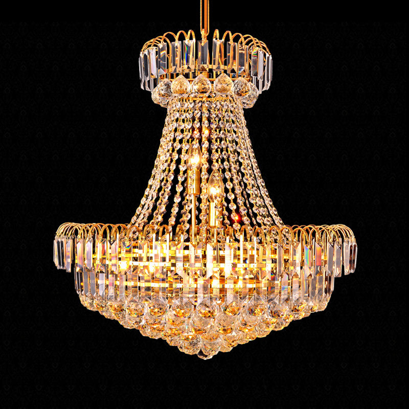 Modern Crystal 8-Light Gold Mushroom Empire Chandelier Hanging Light For Bedroom - 16/23.5 Wide