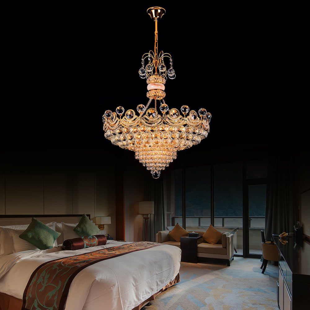 Contemporary Crystal Gold Led Hanging Chandelier Light For Bedroom | 18/23.5 Wide