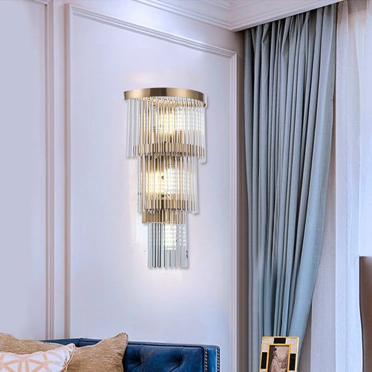 Modern Crystal Rod Tiered Sconce Light - 2/3 Lights Gold Wall Mounted Dining Room Lighting 3 /