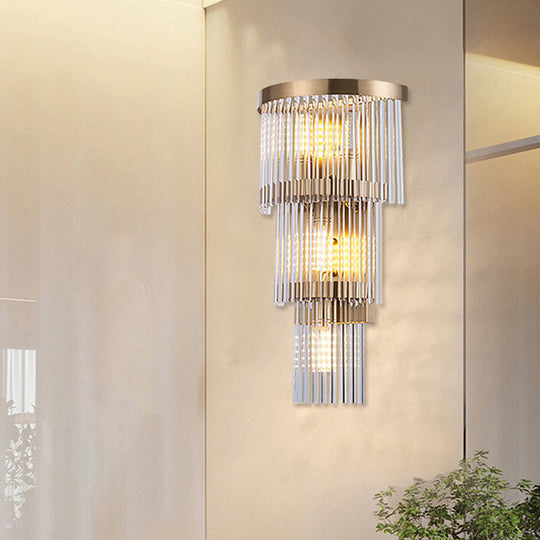 Modern Crystal Rod Tiered Sconce Light - 2/3 Lights Gold Wall Mounted Dining Room Lighting