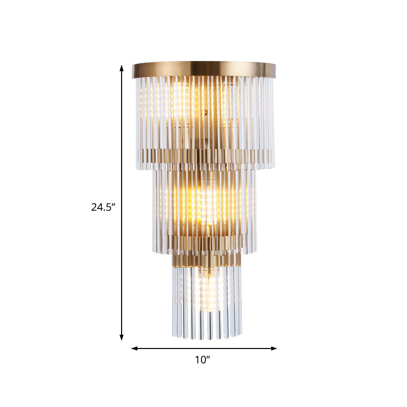 Modern Crystal Rod Tiered Sconce Light - 2/3 Lights Gold Wall Mounted Dining Room Lighting