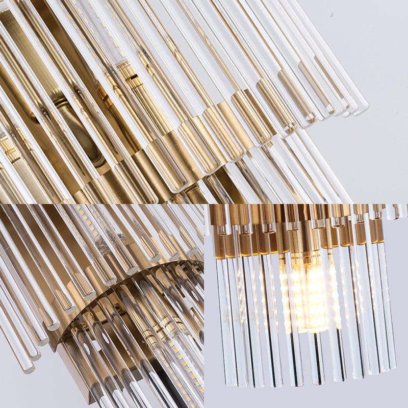 Modern Crystal Rod Tiered Sconce Light - 2/3 Lights Gold Wall Mounted Dining Room Lighting