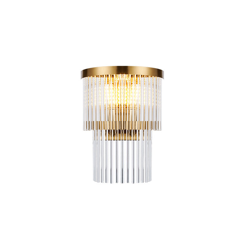 Modern Crystal Rod Tiered Sconce Light - 2/3 Lights Gold Wall Mounted Dining Room Lighting