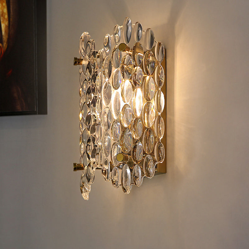 Contemporary Gold Wall Lamp With Clear Crystal Oval Shape & 1 Bulb Perfect For Hallways